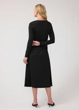 Ruched Long Sleeve Mock Neck Maternity Midi Dress