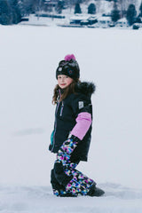 Two Piece Play Snowsuit Black, Blue And Pink Colorblock With Heart Print Pants