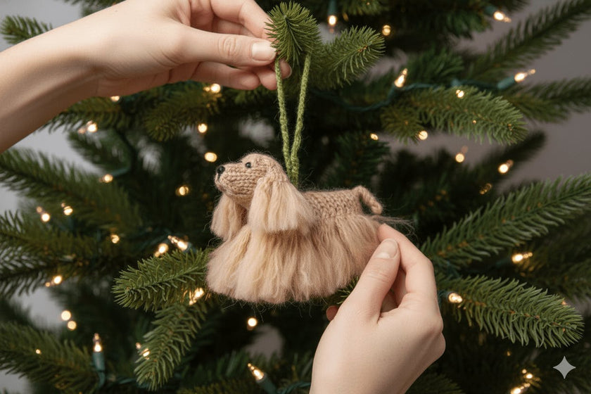 Cocker Spaniel Dog Hand Knit Christmas Ornament