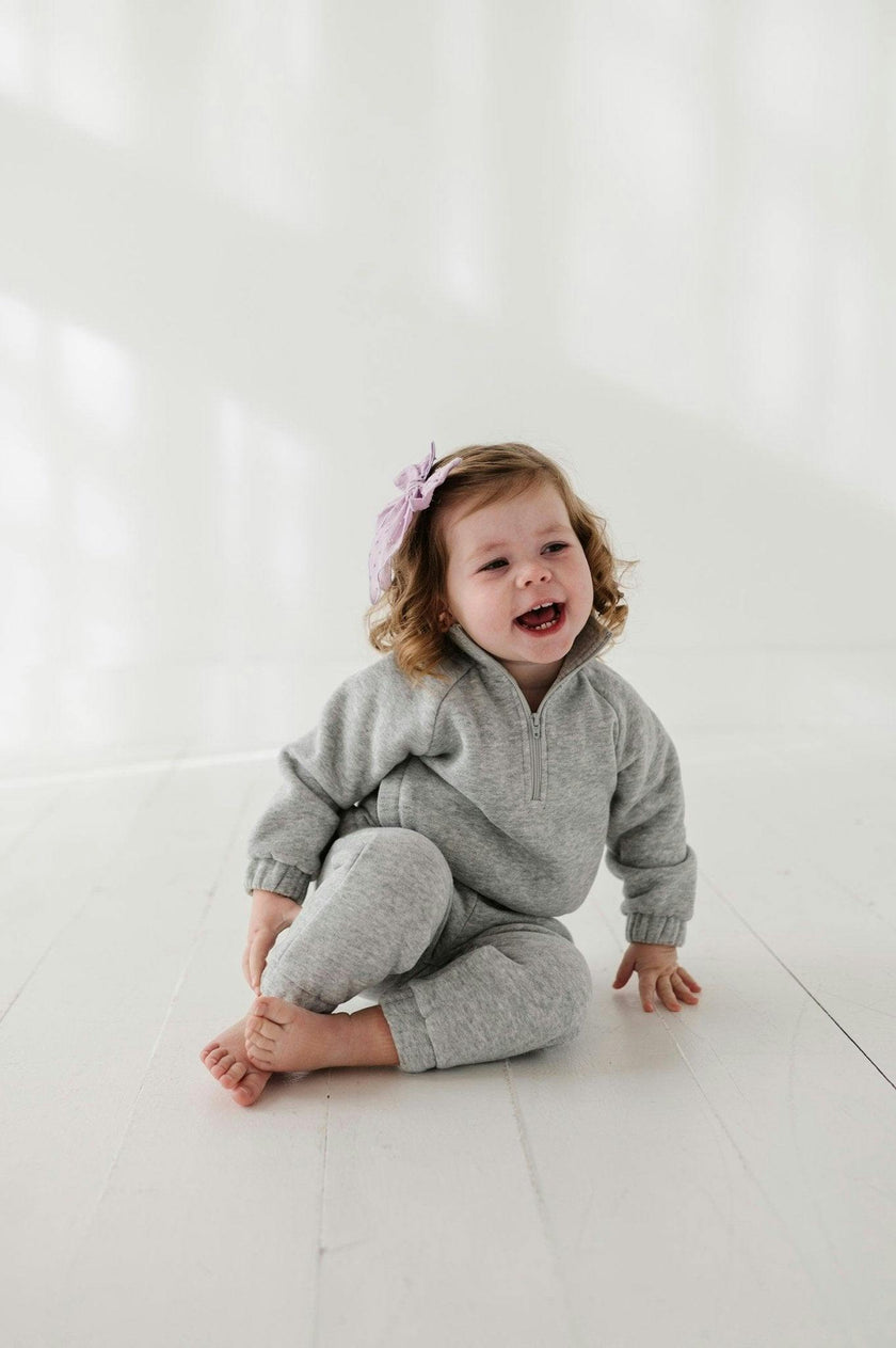 Girls Fleece Zip Set in Heather Gray