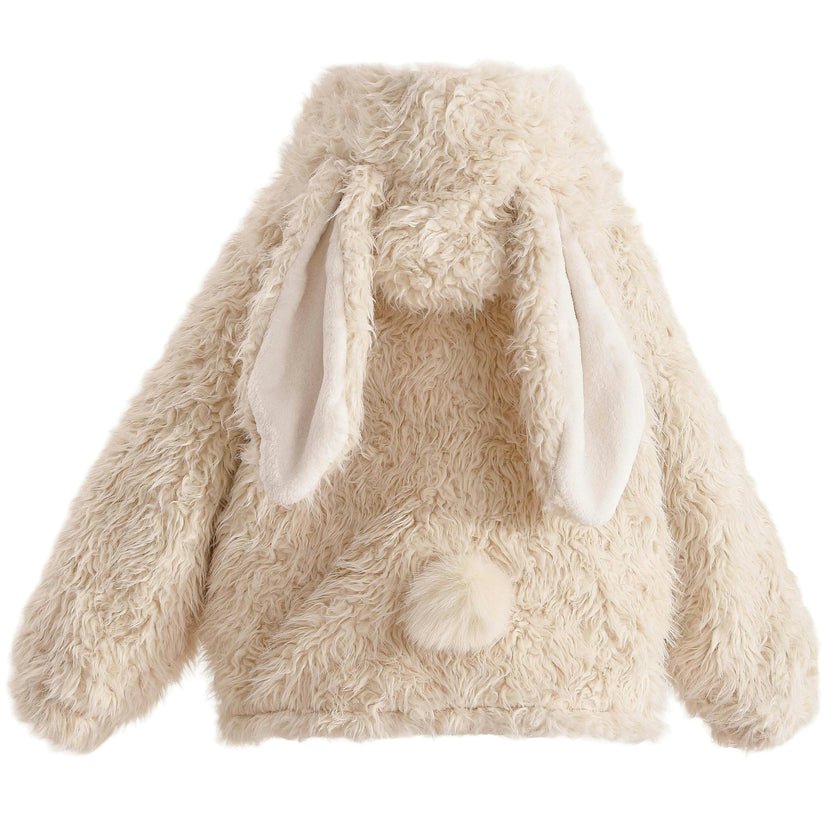 Cream Bunny-Eared Fuzzy Jacket