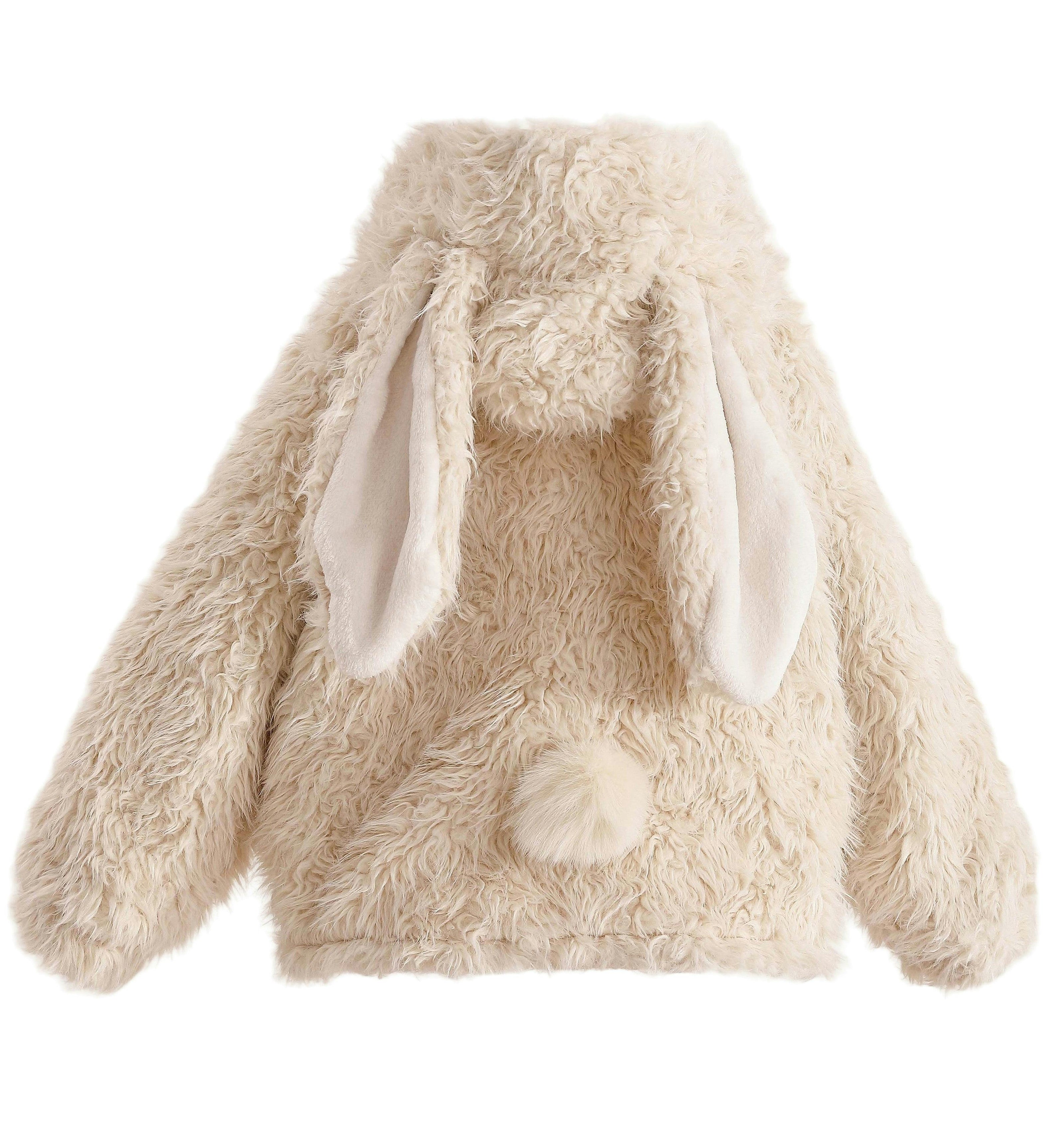 Cream Bunny-Eared Fuzzy Jacket