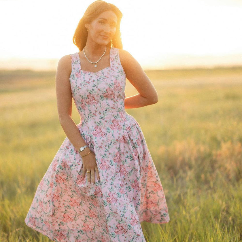 Edith Dress in Pink Sketched Flower