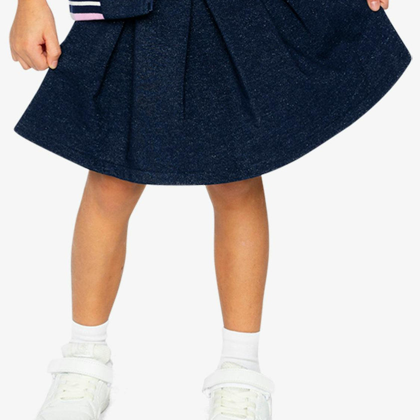 Pleated French Terry Skirt Navy Blue Denim