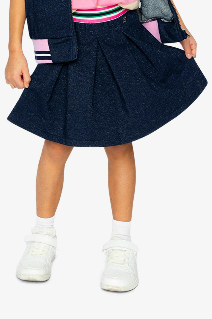 Pleated French Terry Skirt Navy Blue Denim
