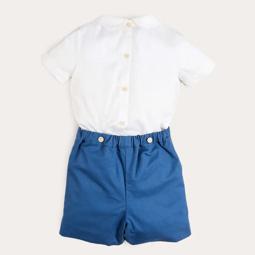 The Matthew Hand Embroidered Openwork Two Piece Set in Navy (18mths-6yrs)