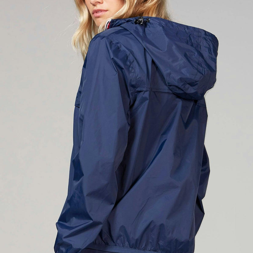 Navy women's quarter zip packable rain jacket and windbreaker