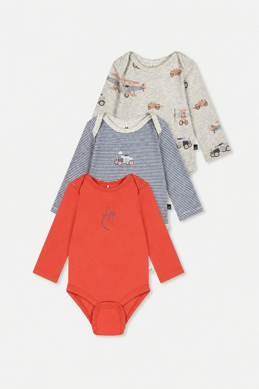 Three Pack Organic Cotton Onesie Beige Printed Airplanes