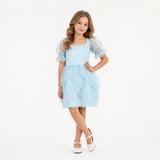 Sky Petal Princess Ruffle Blue Birthday Dress for Girls