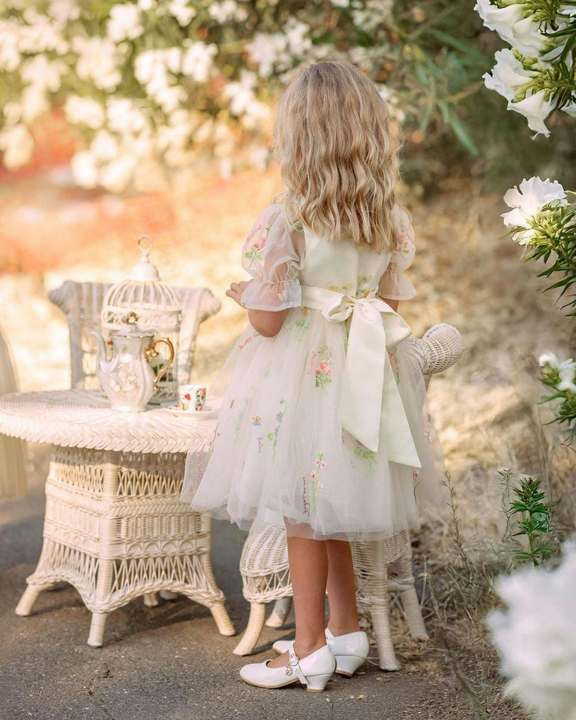 Enchanted Bloom Embroidered Ivory Flower Girl Dress for Girls