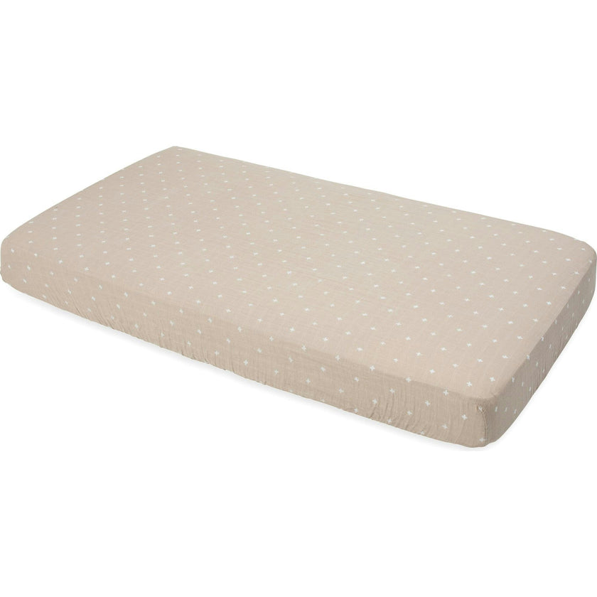 Cotton Muslin Crib Sheet - Taupe Cross