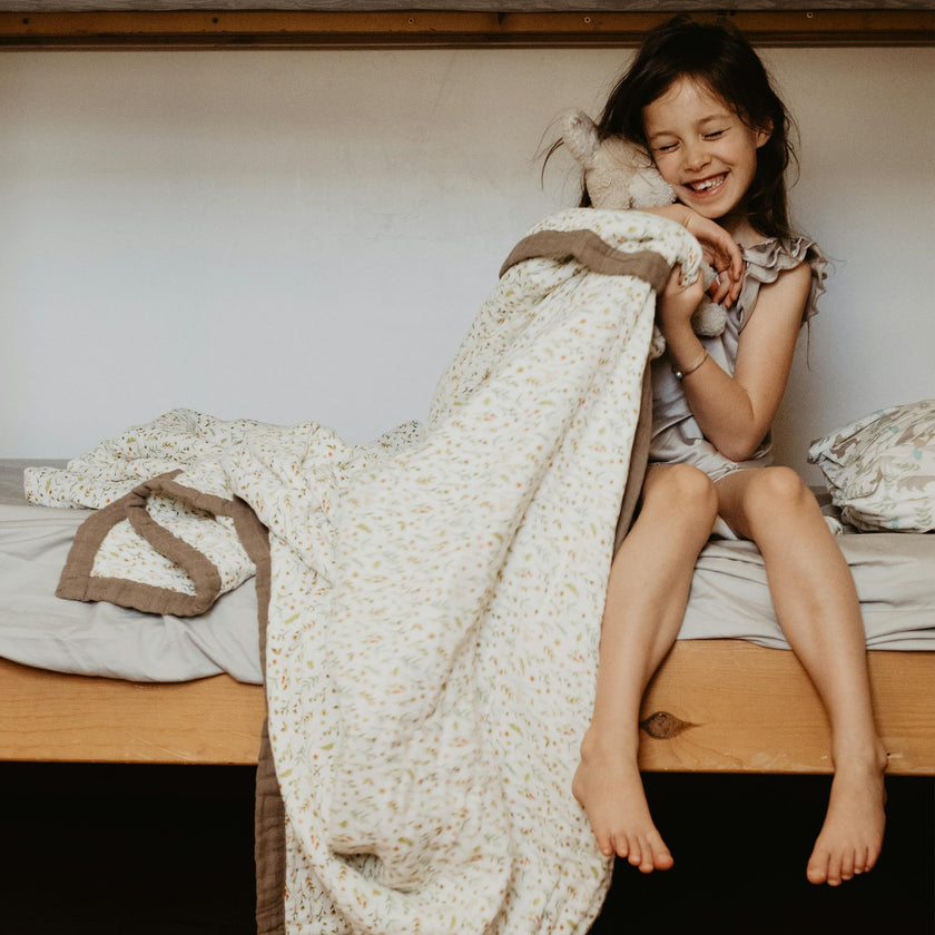 Organic Cotton Muslin Quilted Throw - Floral Field