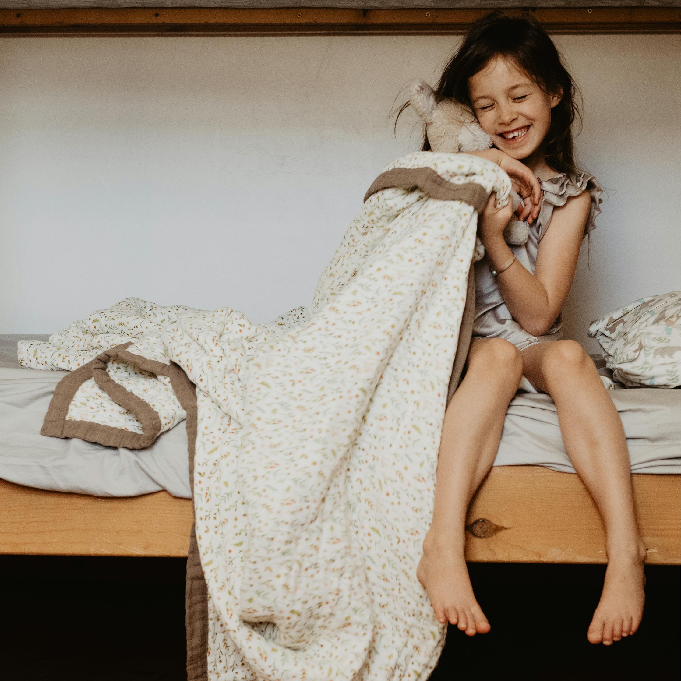 Organic Cotton Muslin Quilted Throw - Floral Field