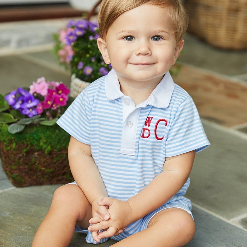 Peter Pan Polo Romper - Light Blue Stripe