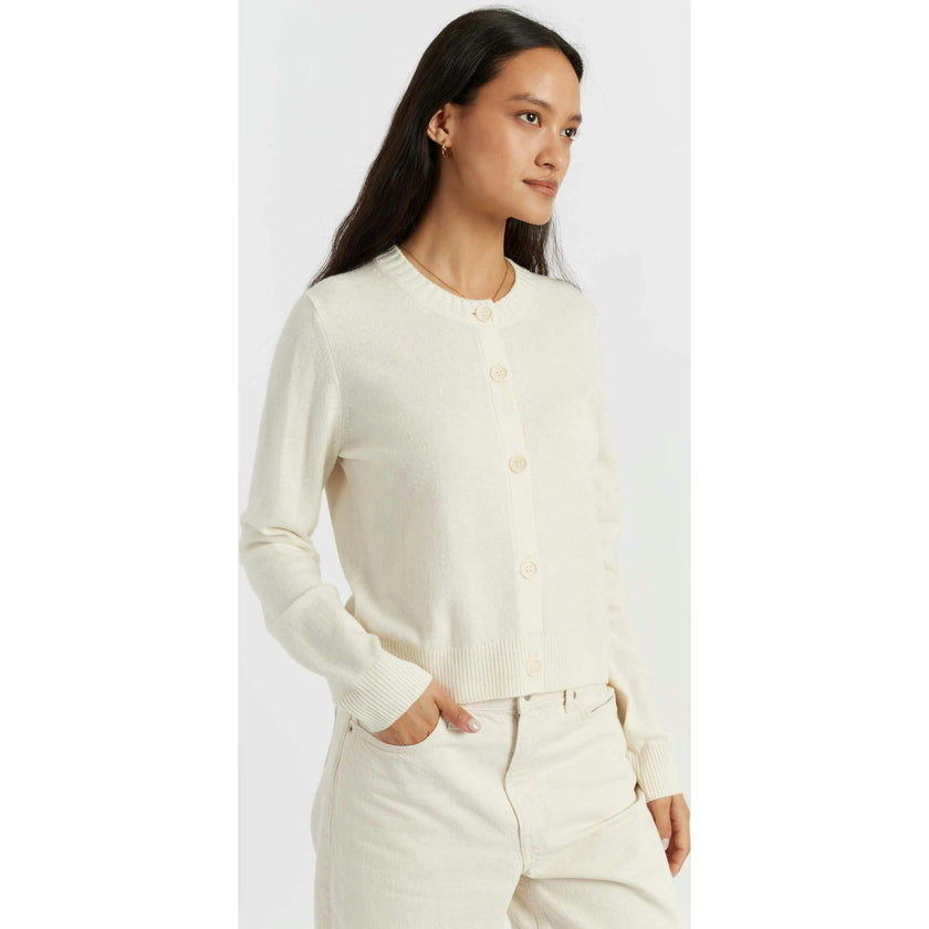 Wool Cashmere Blend Crew Neck Cropped Cardigan