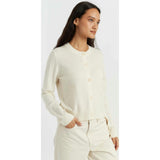 Wool Cashmere Blend Crew Neck Cropped Cardigan