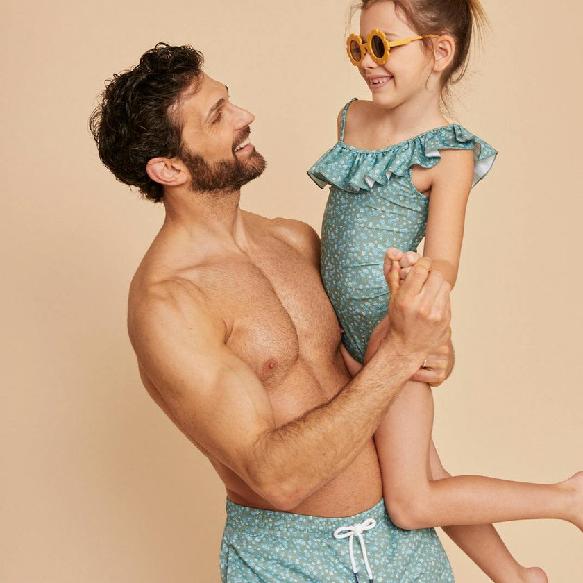 Khaki Flowers Girls' Ruffle Swimsuit
