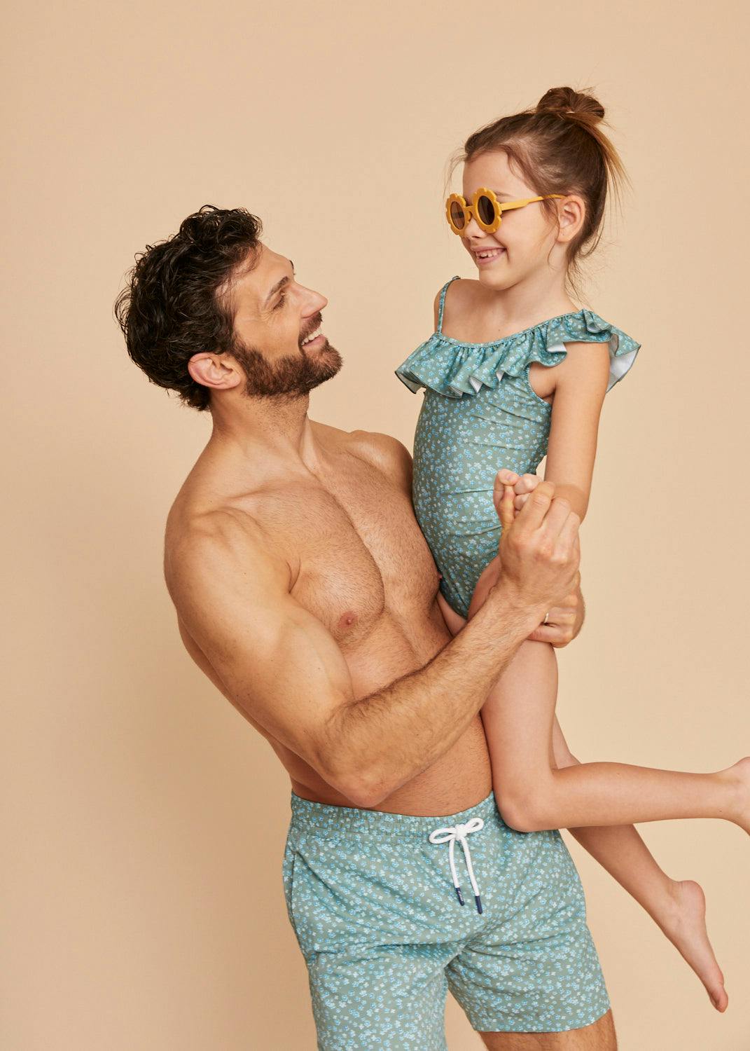 Khaki Flowers Girls' Ruffle Swimsuit