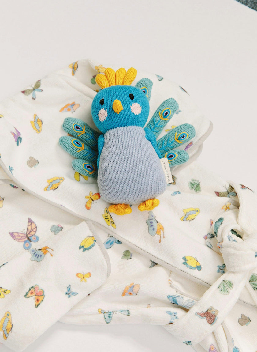 Organic Children’s Bathrobe – Madame Butterfly and Violet the Peacock - Knit Doll