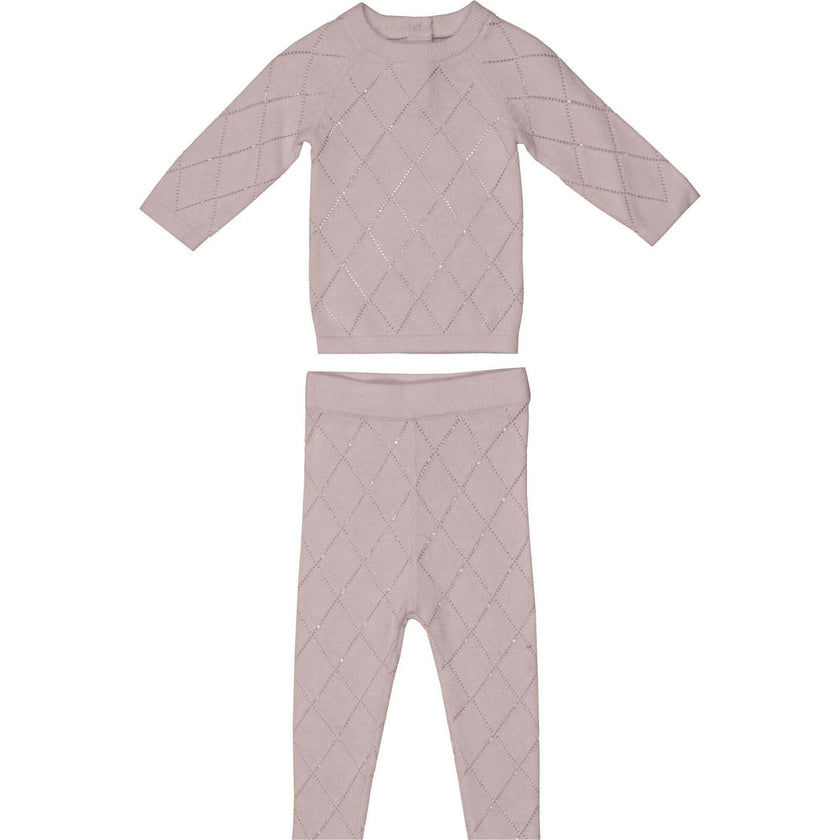 Diamond Pointelle Long Sleeve Top & Pant 2-Piece Set