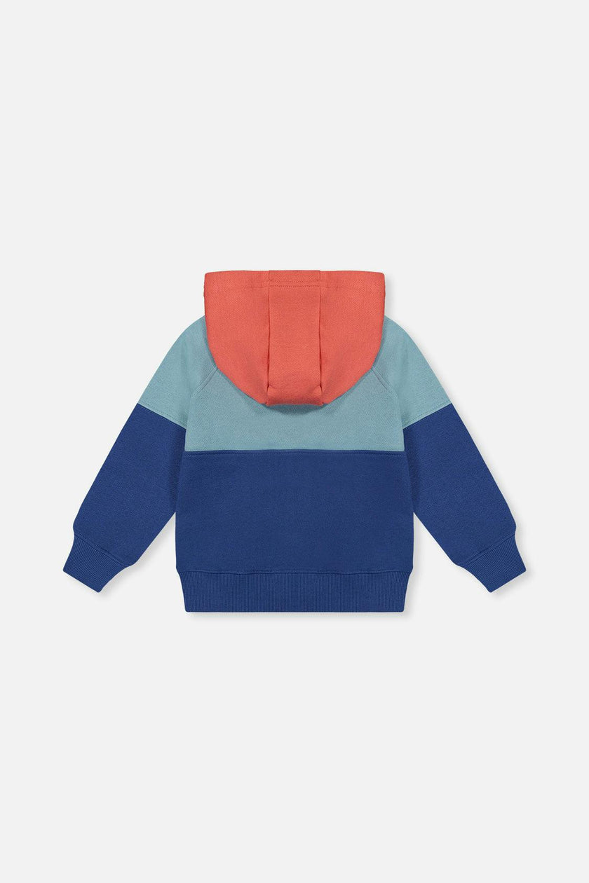 Full Zip Hooded Fleece Jacket Blue, Turquoise And Orange