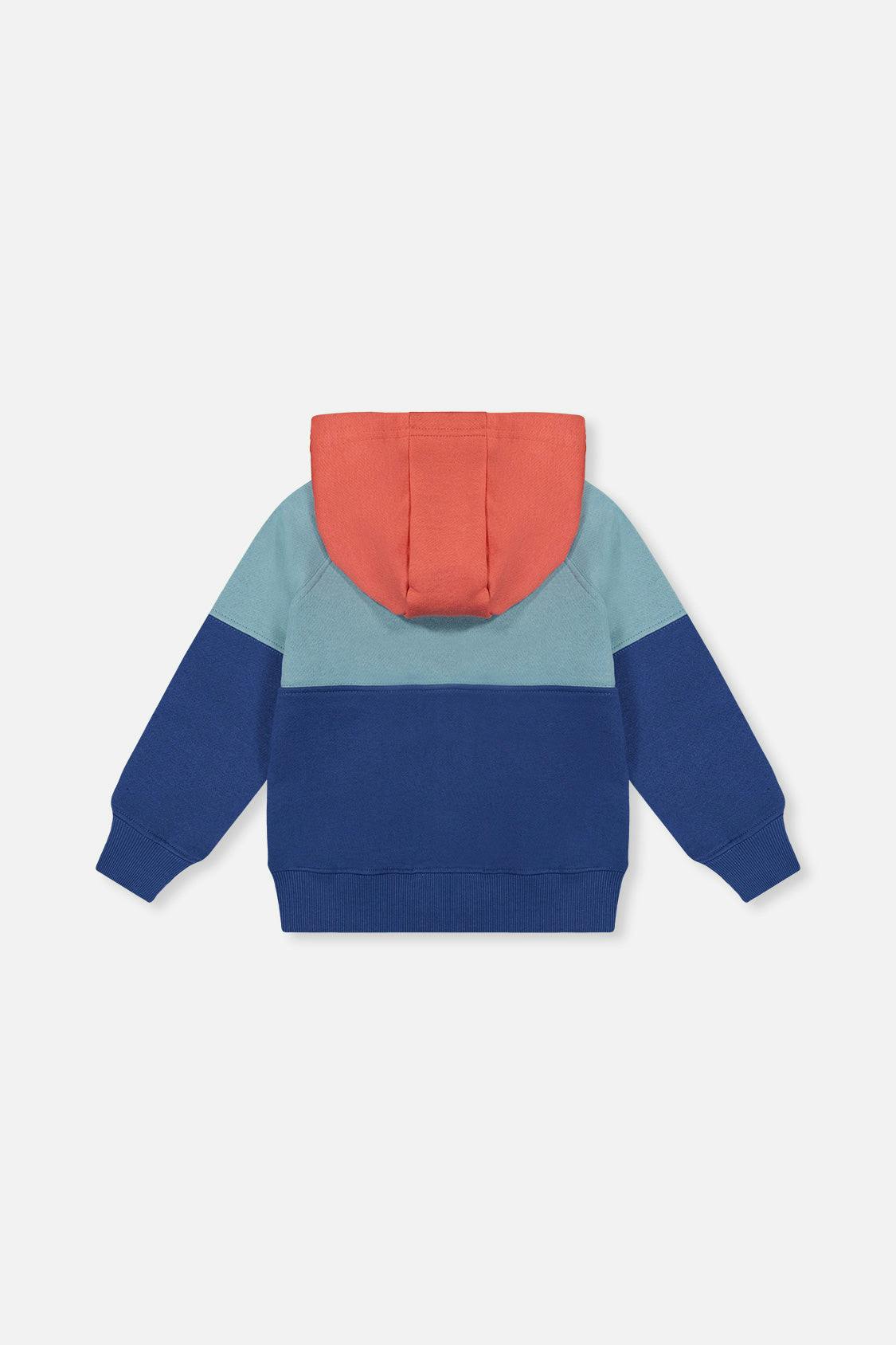 Full Zip Hooded Fleece Jacket Blue, Turquoise And Orange