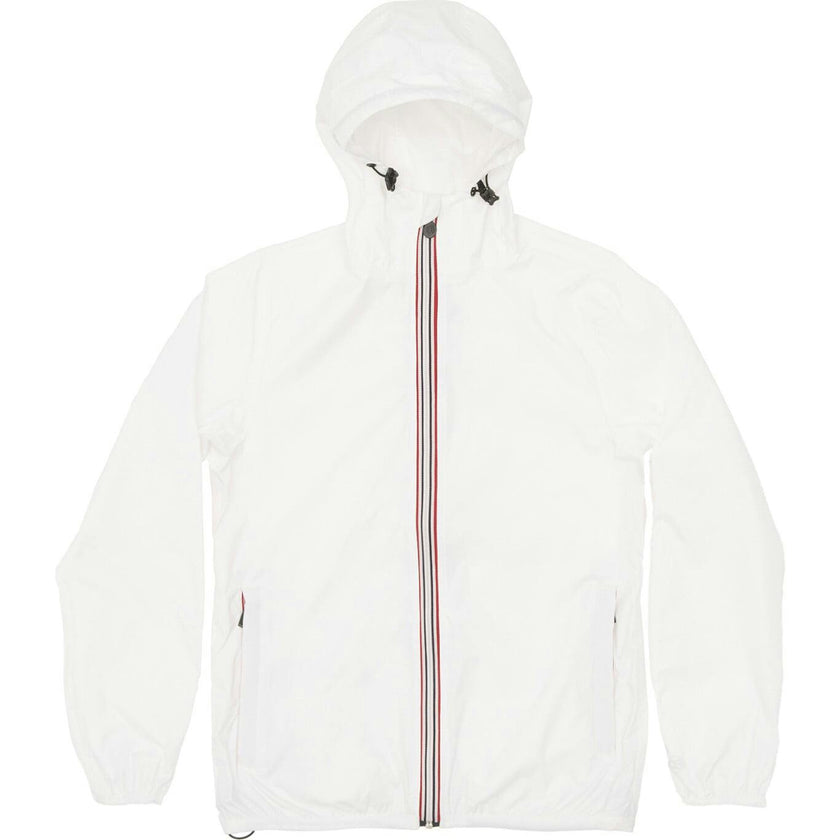 Navy full zip packable rain jacket and windbreaker