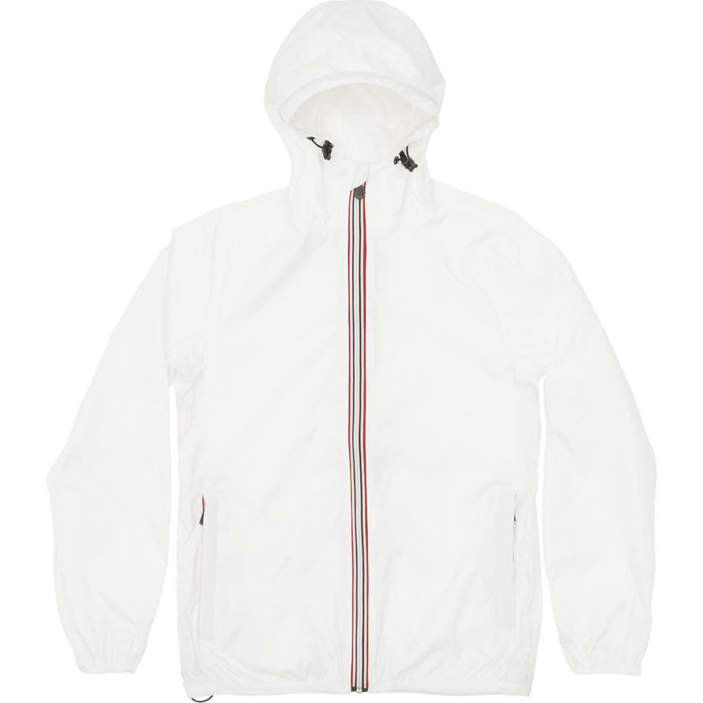 Navy full zip packable rain jacket and windbreaker