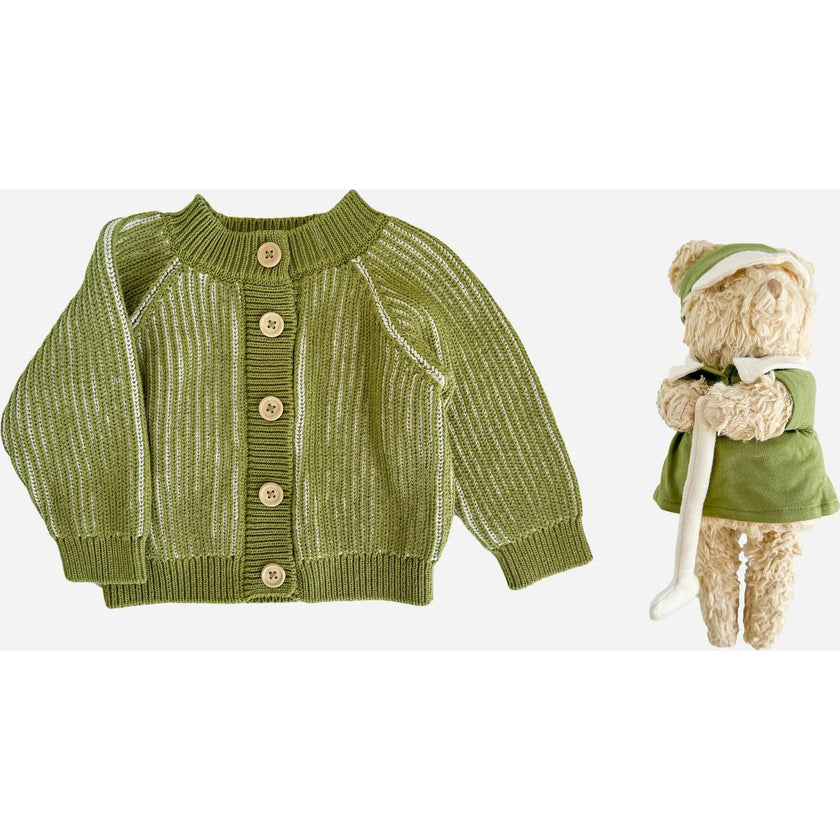 Green Brioche Cardigan and Walter Bear Set