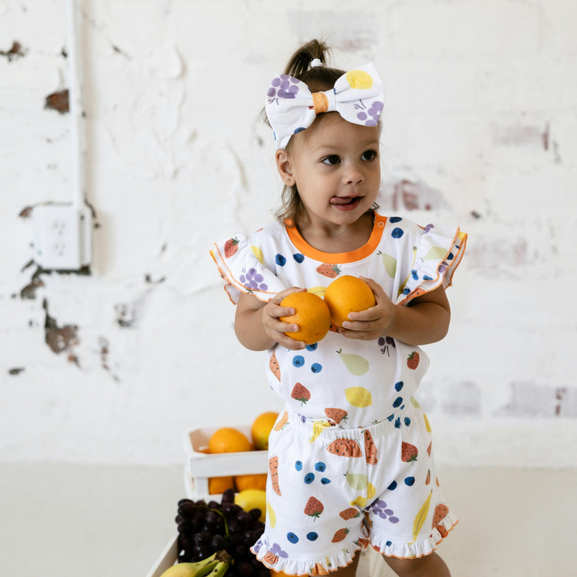 vitamin c orange ruffle short set