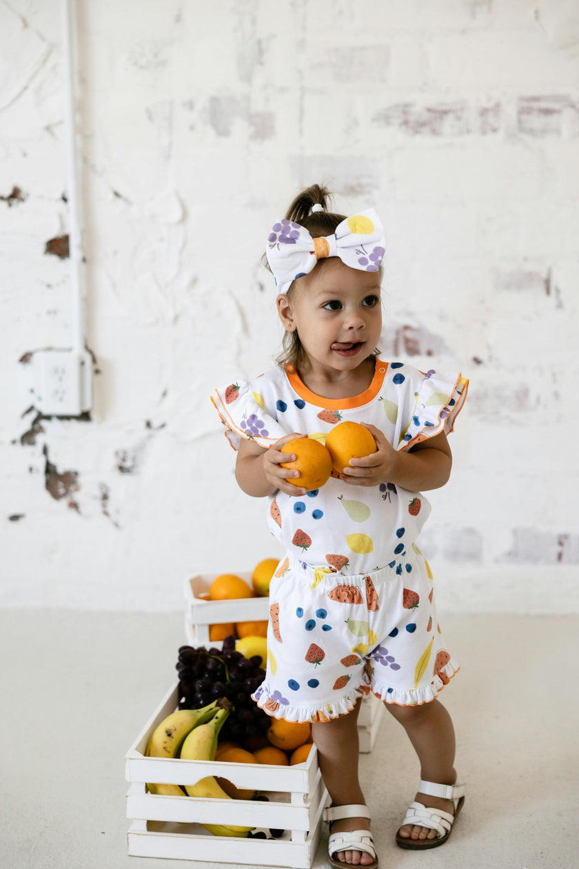 vitamin c orange ruffle short set