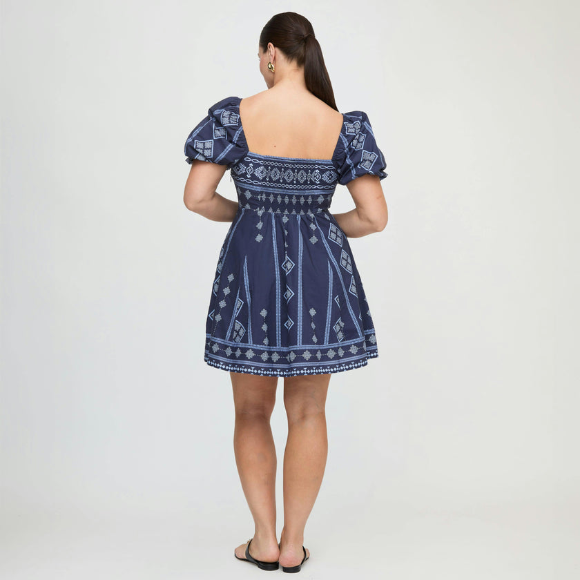 The Matilda Mini Dress - Navy Diamond Batik