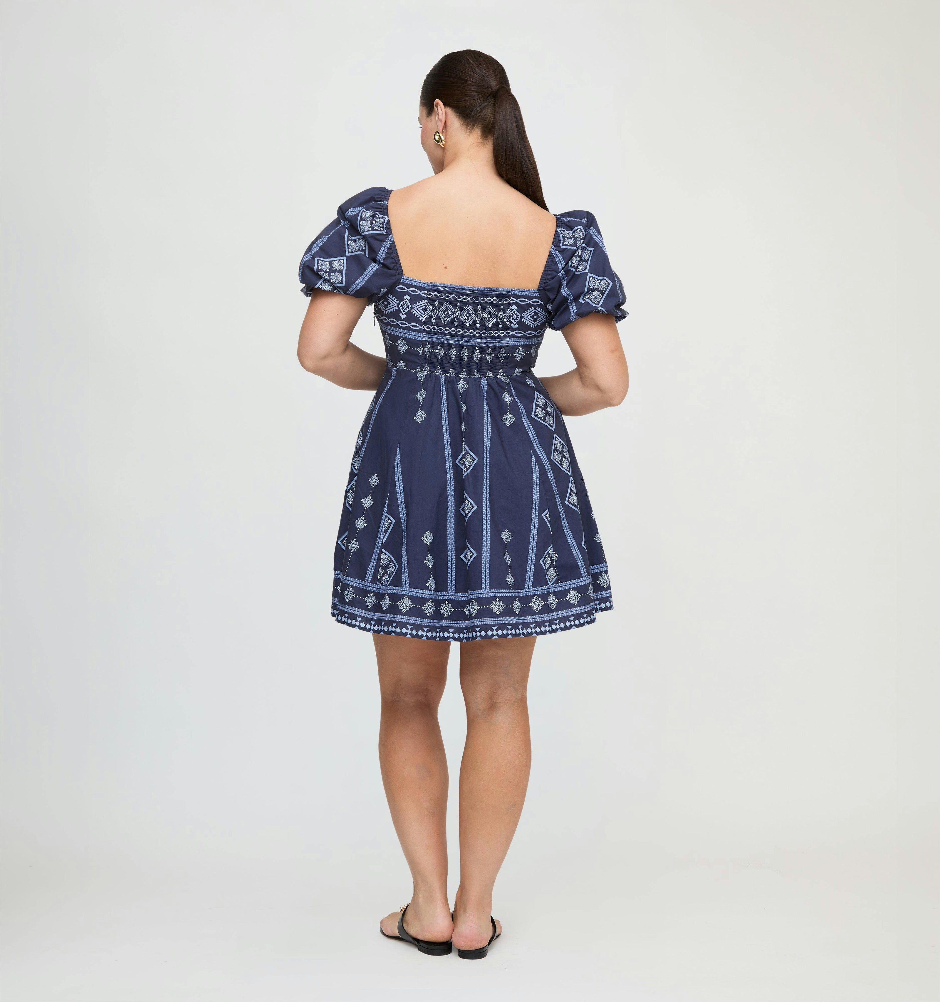 The Matilda Mini Dress - Navy Diamond Batik