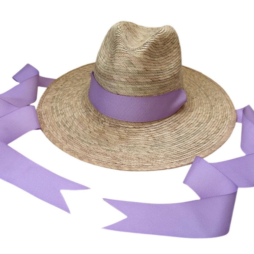 Zinnia Sun Hat for Little Girls (Age 4-10) - Long Lilac Grosgrain Ribbon