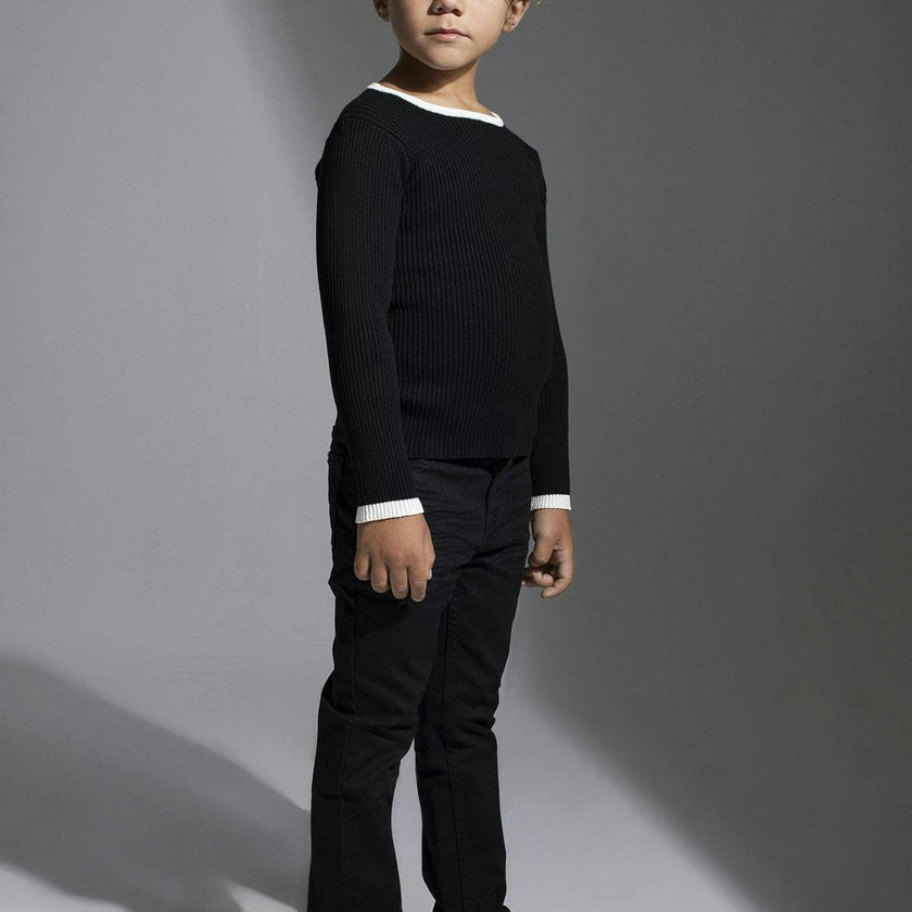 Boy Knit Contrast Piped Round Neck Long Sleeve Sweater