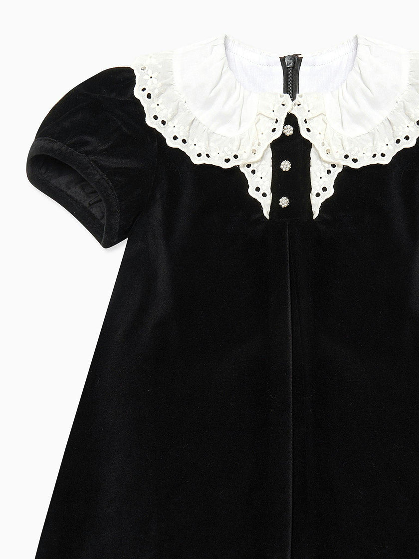 Black Clara Velvet Girl A-Line Dress