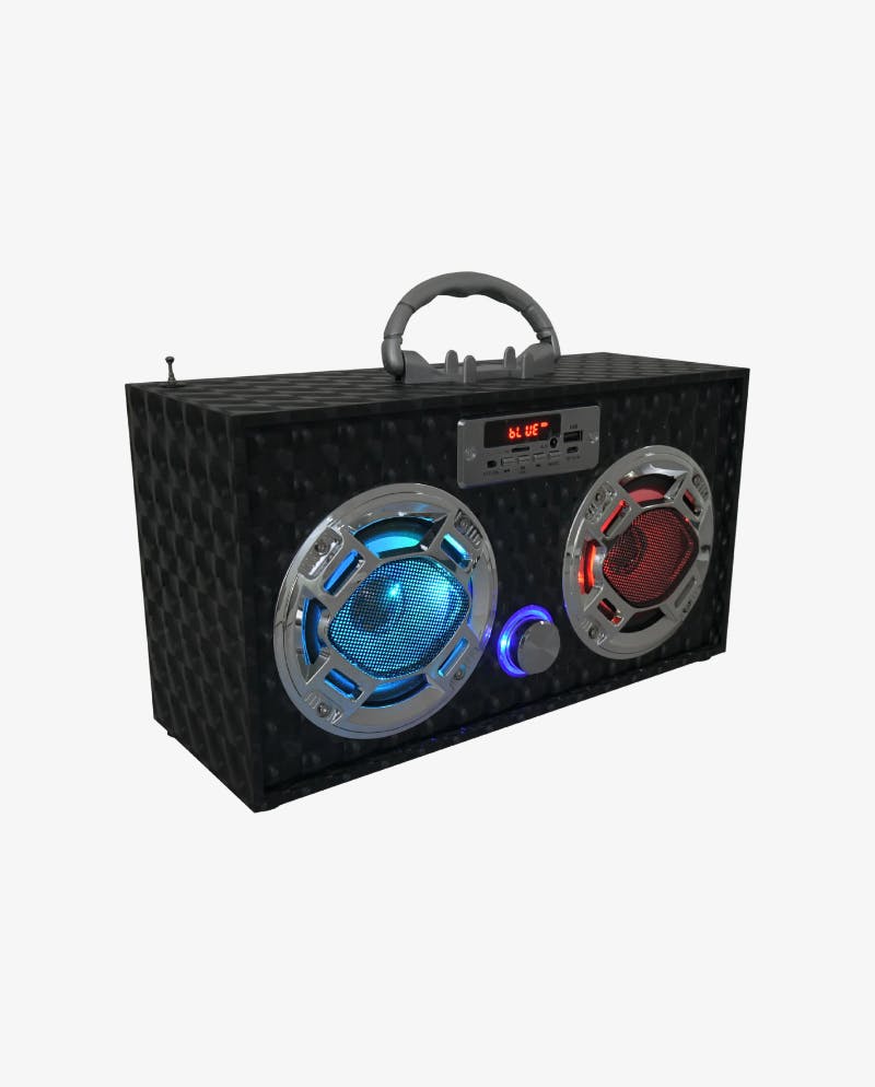 Bluetooth FM Radio W LED  Speakers Black Boombox
