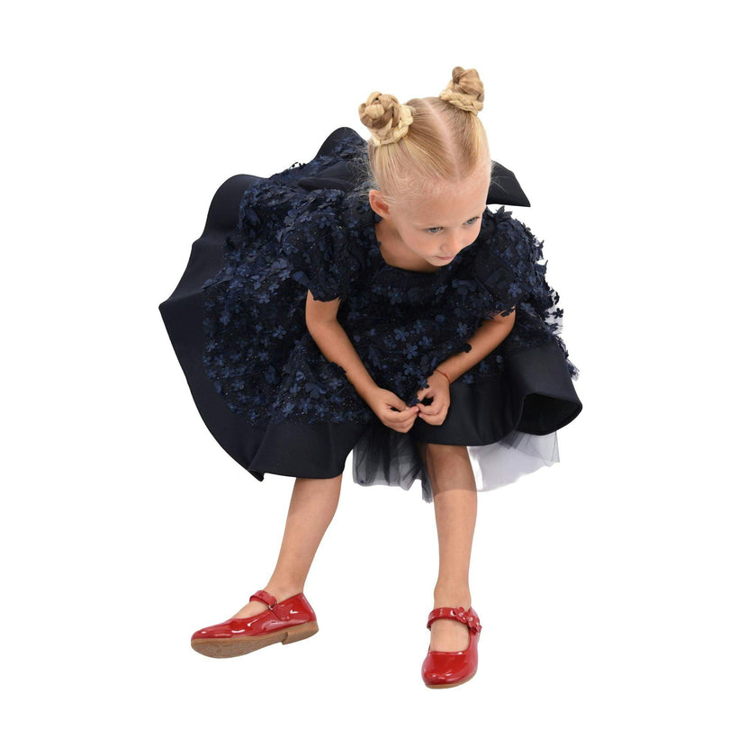 Navy Moneta Floral Bow Dress