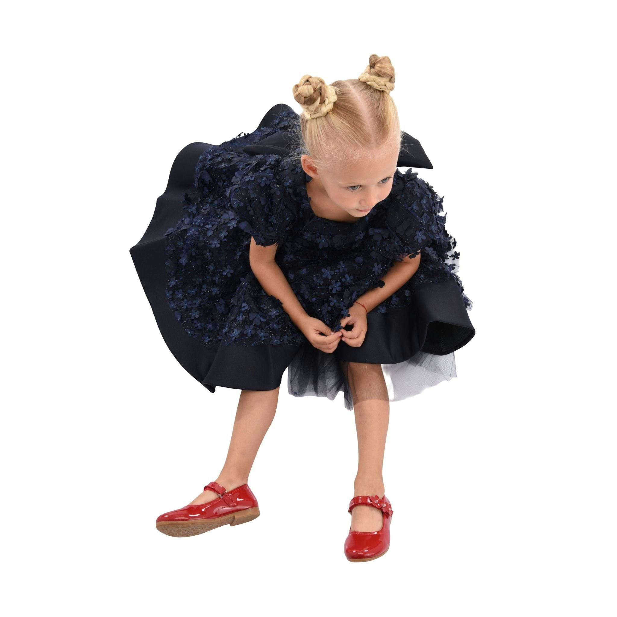 Navy Moneta Floral Bow Dress