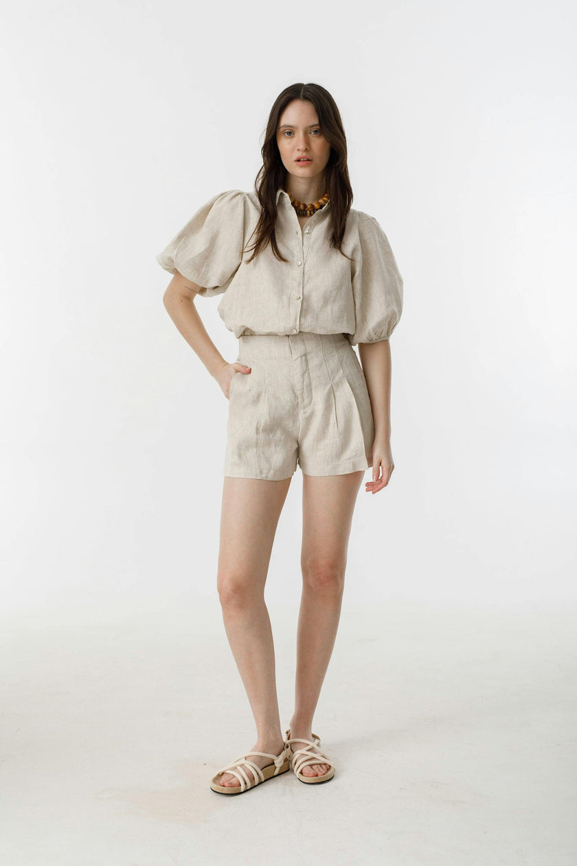 Frida Linen Shorts - Natural