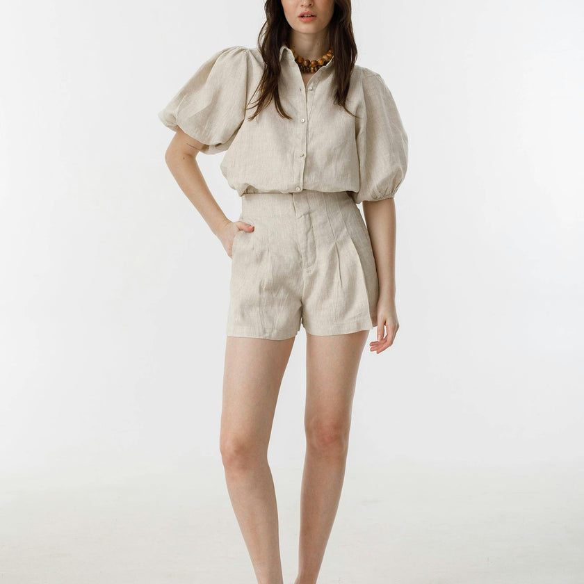 Frida Linen Shorts - Natural
