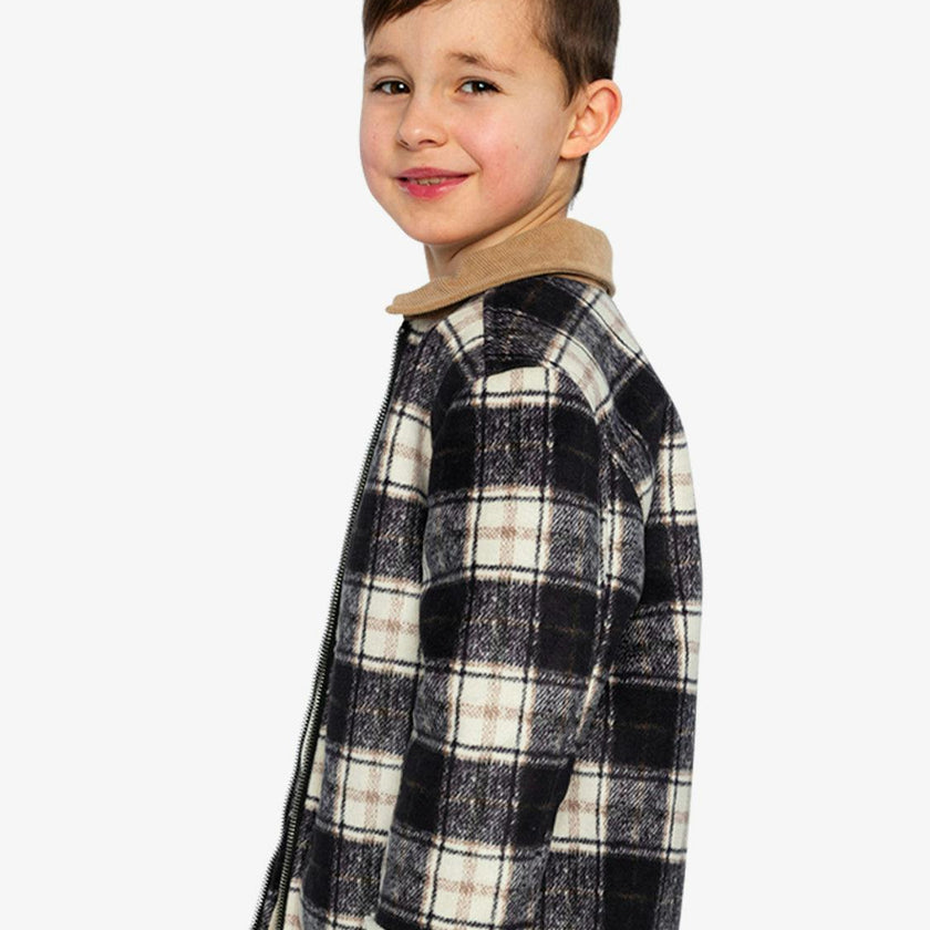 Brushed Plaid Zipped Jacket Blue and Beige Checks