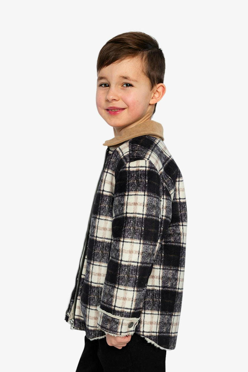 Brushed Plaid Zipped Jacket Blue and Beige Checks