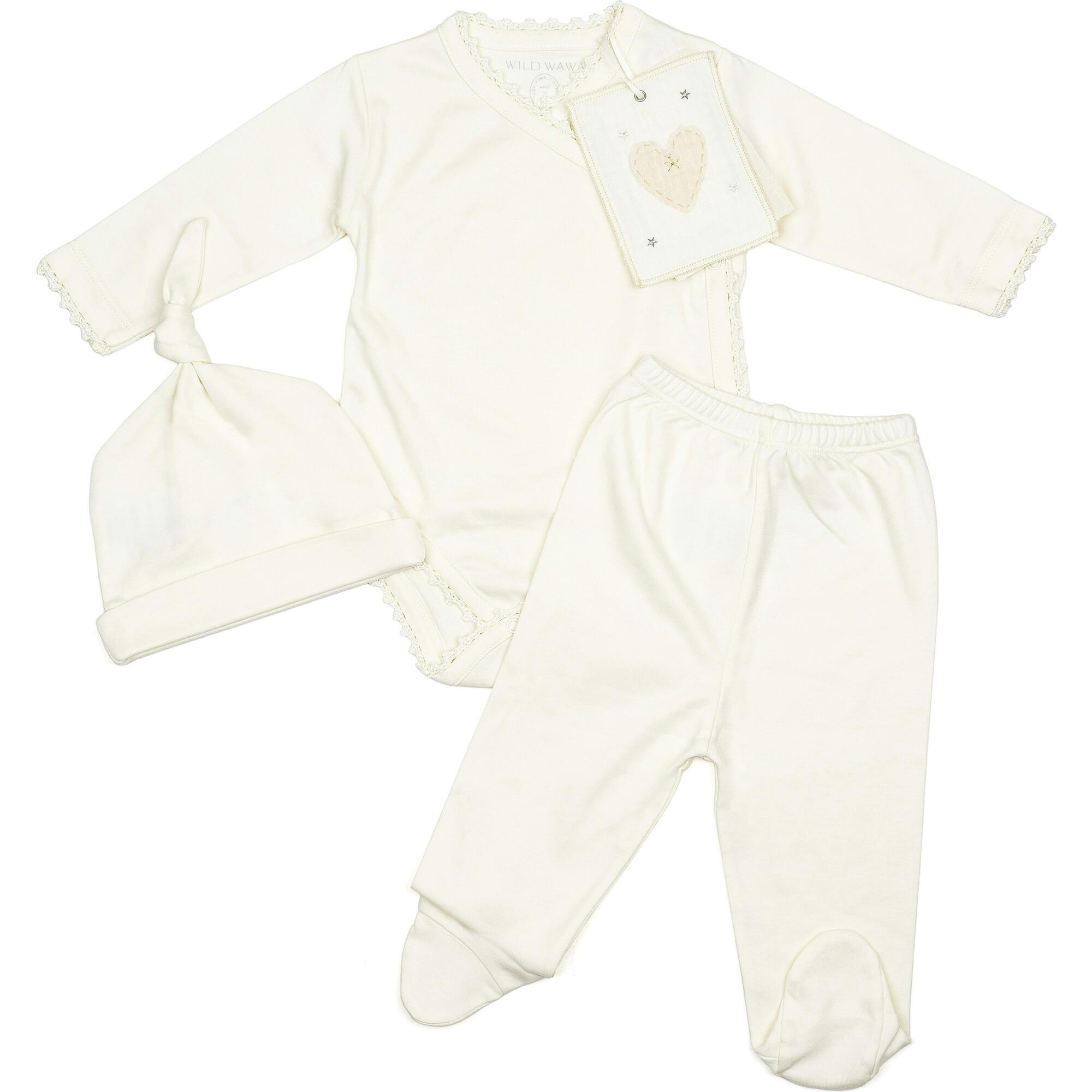 Crochet Trim Three Piece Set in Pearl