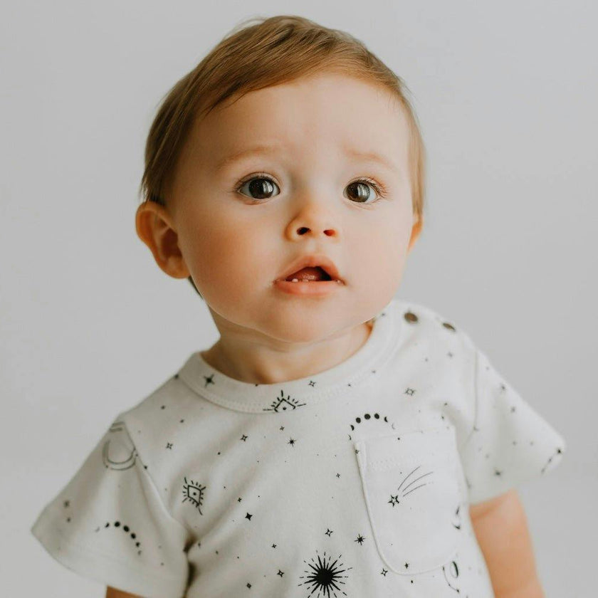 short sleeve romper | celestial