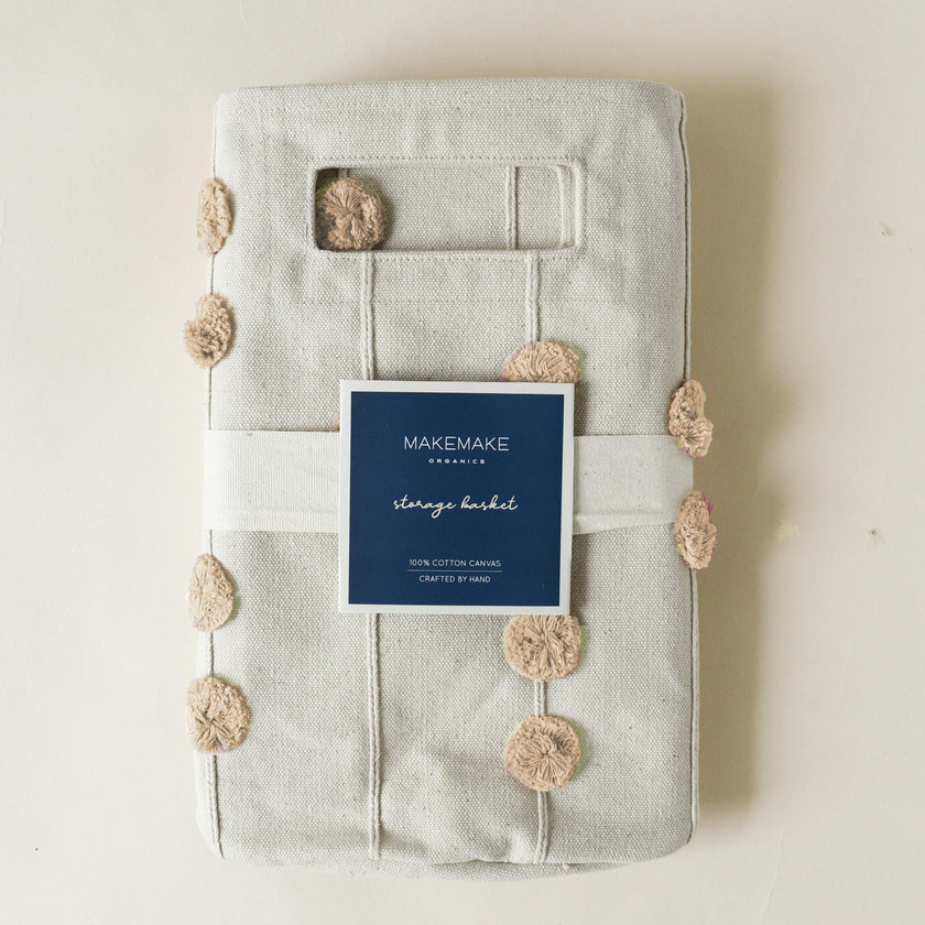 Handmade Canvas Storage Basket Pom Pom - Pecan