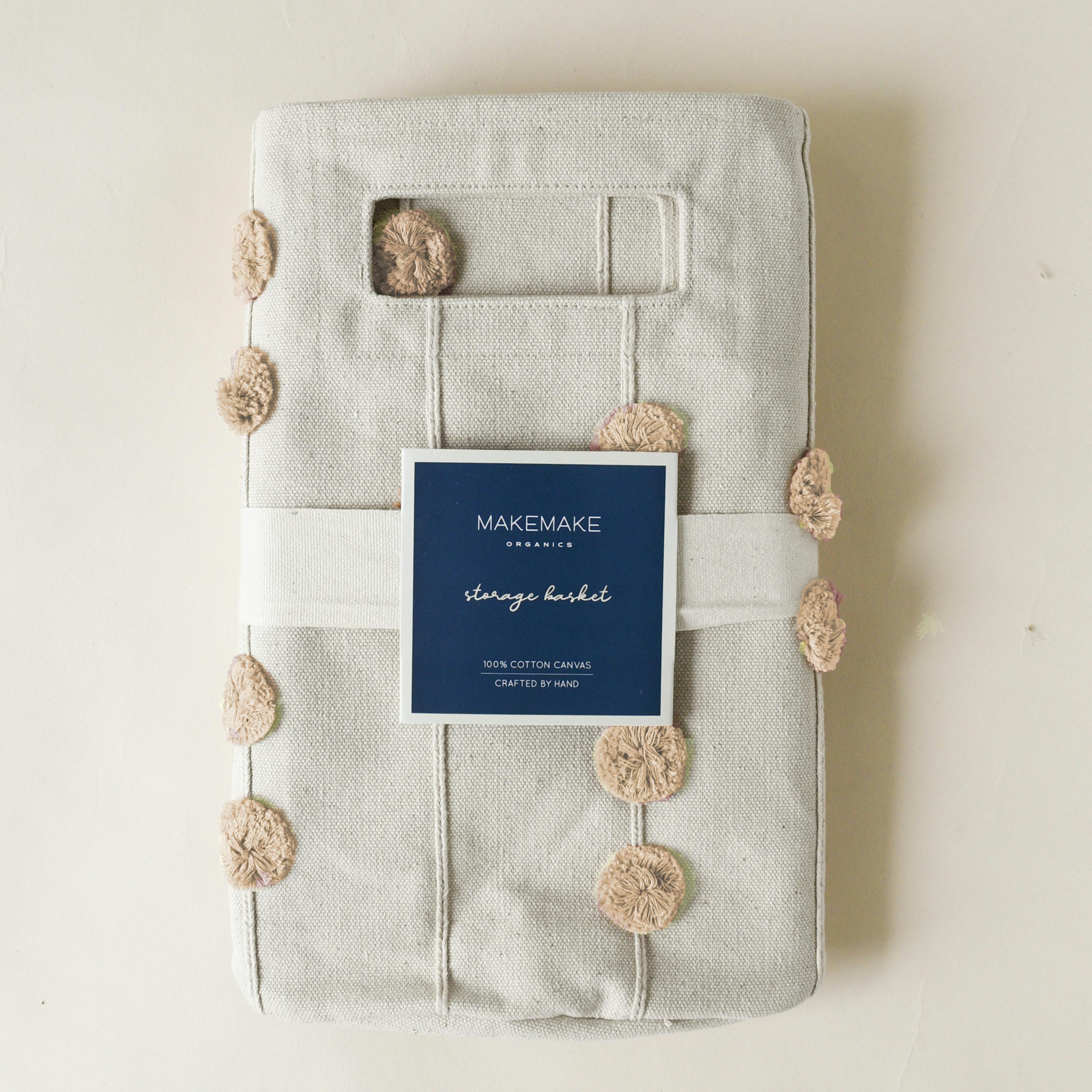 Handmade Canvas Storage Basket Pom Pom