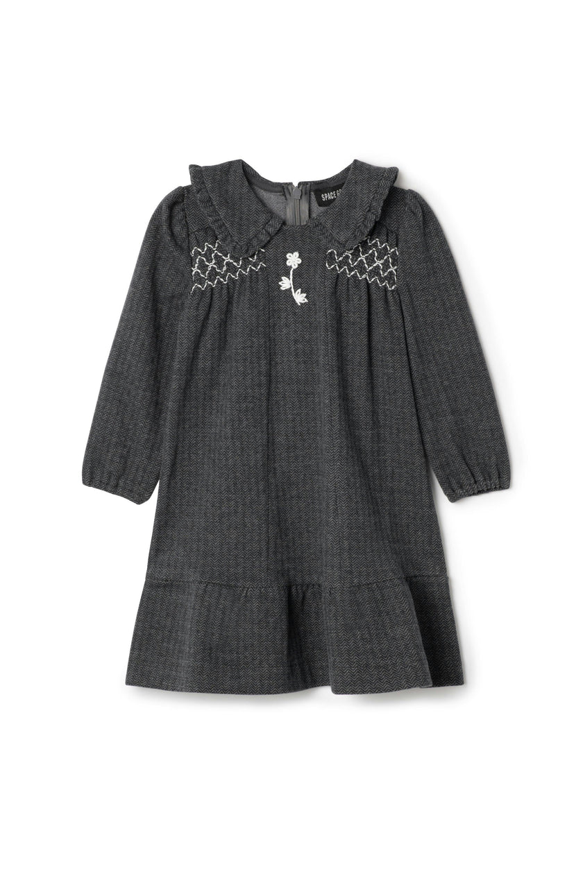 Herringbone Stretch Long Sleeve Collared Dress