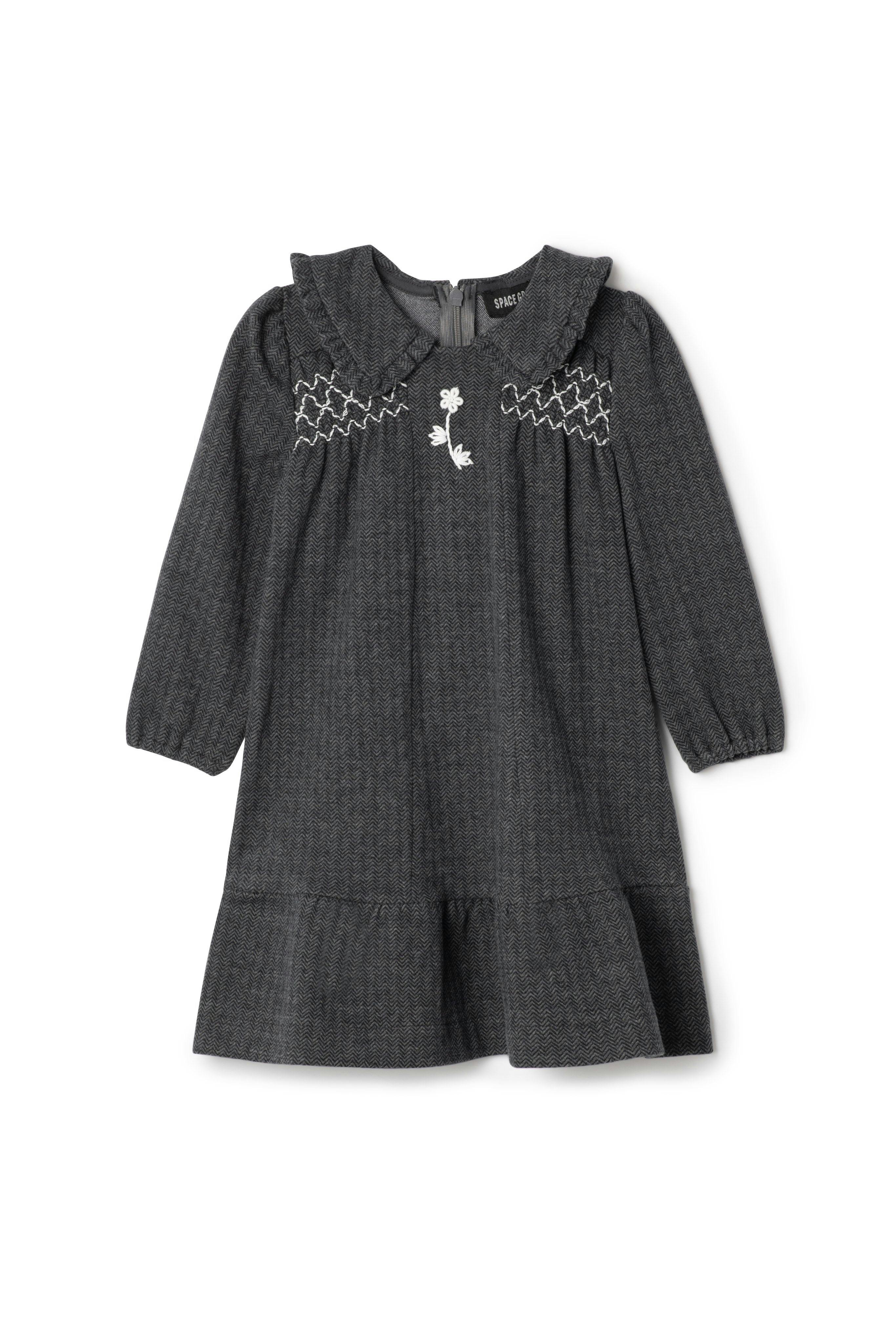 Herringbone Stretch Long Sleeve Collared Dress