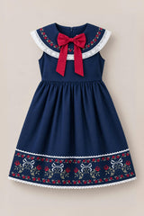 Mini Aster Dress in Sapphire Rosette Embroidery